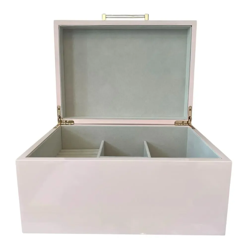 Pastel Pink Jewelry Box Organizer with Acrylic Handle 10.25